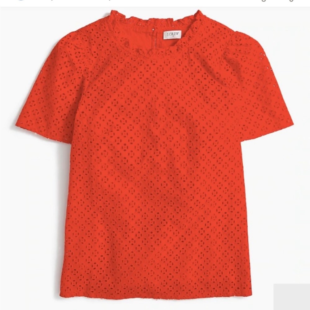 J. Crew Eyelet Puff-Sleeve Top in Vibrant Red